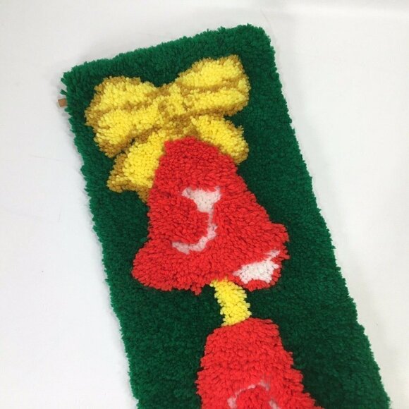 Vtg Latch Hook JOY Wall Hanging Christmas Bells Bell Pull Finished Completed Rug - Picture 4 of 7